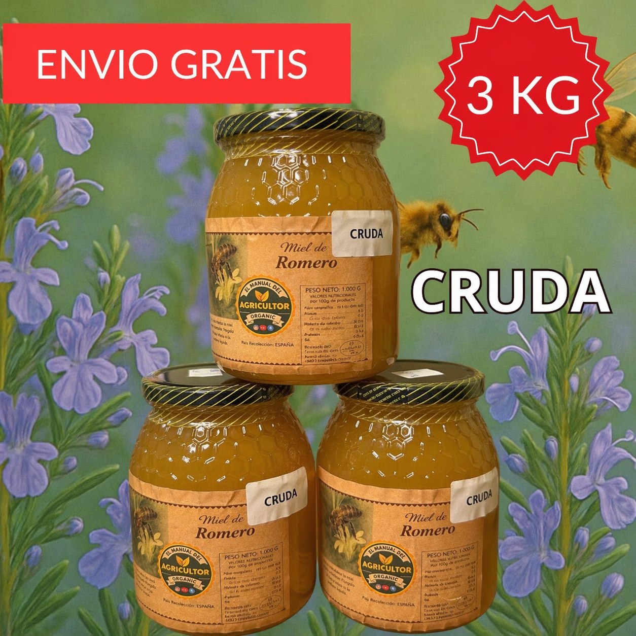 Miel CRUDA de Romero de Valencia 3 kg.