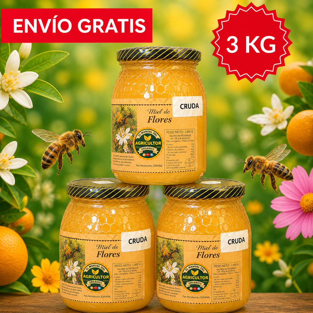 Miel Cruda de Flores de Valencia 3 kg.